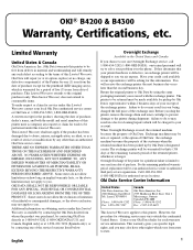 Oki B4200 B4200/B4300 Warranty, Certification, etc.