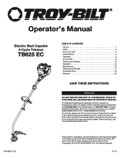 Troy-Bilt TB625 Operation Manual