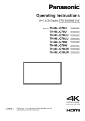 Panasonic 84 Large Format 4K Professional Display Operating Instructions