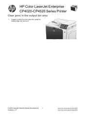 HP CP4525n HP Color LaserJet Enterprise CP4020/CP4520 Series Printer - Clear jams in the output bin area