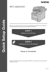 Brother International MFC-9840CDW Quick Setup Guide - English
