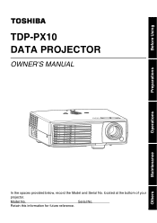 Toshiba TDP-PX10U Mobile Projector TDP-PX10U Owner's Manual