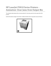 HP P3015d HP LaserJet P3015 Series Printer - Animation: Clear Jams from Output Bin