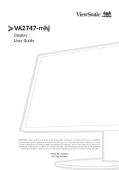 ViewSonic VA2747-MHJ - 27 1080p Ergonomic 75Hz Monitor with FreeSync HDMI and VGA User Guide