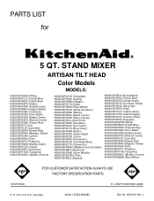 KitchenAid KSM150PSYP Parts List