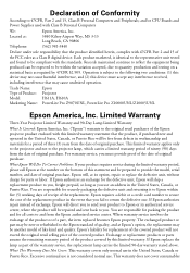 Epson PowerLite Pro Z9870 Warranty Statement