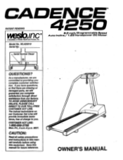Weslo Cadence 4250 Treadmill English Manual