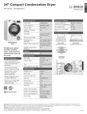 Bosch WTG865H3UC Product Spec Sheet
