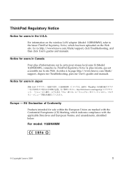 Lenovo ThinkPad T500 Regulatory Notice for the Wireless LAN Adapter (Model: 112BNHMW)