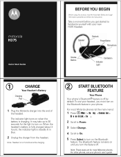 Motorola H375 BLACK Quick Start Guide