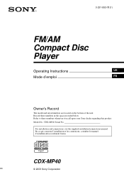 Sony CDX-MP40 Operating Instructions