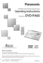 Panasonic DVDPA65 DVDPA65 User Guide