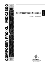 Behringer MDX2600 Specifications Sheet