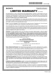Sony PRS-900 Limited Warranty (U.S. Only)