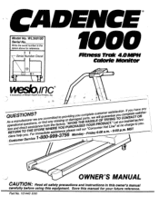 Weslo Cadence 1000 Treadmill English Manual