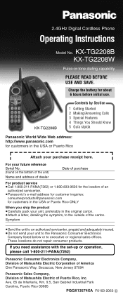 Panasonic KXTG2208B KXTG2208B User Guide