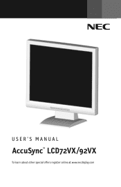 NEC LCD92VX AccuSync LCD72VX/92VX Users Manual