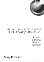 Sony Ericsson Stereo Bluetooth Headset HB User Guide