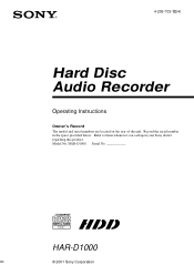 Sony HAR-D1000 Primary User Manual