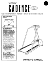 Weslo Cadence 820 Treadmill English Manual