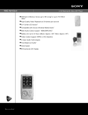 Sony NWZ-A815SLV Marketing Specifications (Silver)