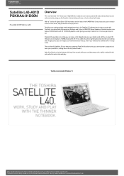 Toshiba Satellite L40 PSKHAA-01D00N Detailed Specs for Satellite L40 PSKHAA-01D00N AU/NZ; English
