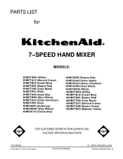KitchenAid KHM7TBW Parts List