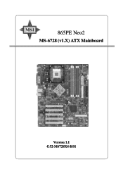 MSI 865PE NEO2-PFS User Guide