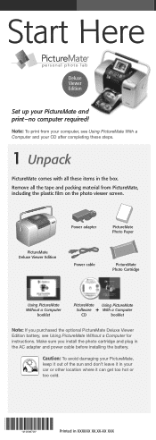 Epson PictureMate Deluxe Viewer Edition Start Here Card
