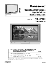 Panasonic TH50PX20U 50' Hdtv Plasma Display