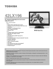 Toshiba 42LX196 Printable Spec Sheet