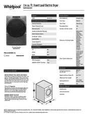 Whirlpool WED6620H Specification Sheet