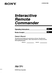 Sony RM-TP1 Operating Instructions / Mode d’emploi