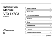 Pioneer VSX-LX303 A/V Receiver Refurbished Instruction Manual English