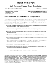 Sony PCG-731 CPSC Tips on Notebook Computer Use