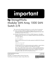 HP StorageWorks MSA 2/8 IMPORTANT - HP StorageWorks Modular SAN Array 1000 SAN Switch 2/8 (326322-001, February 2003)