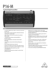 Behringer POWERPLAY 16 P16-M Specifications Sheet