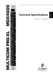 Behringer MDX4600 Specifications Sheet