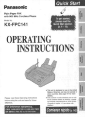 Panasonic KXFPC141 KXFPC141 User Guide