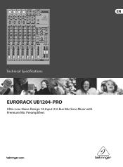 Behringer EURORACK UB1204-PRO Specifications Sheet