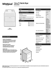 Whirlpool WED4850H Specification Sheet