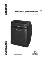 Behringer BXL3000 Specifications Sheet
