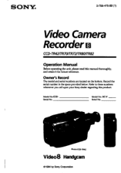 Sony CCD-TR82 Primary User Manual