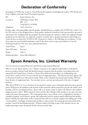 Epson MovieMate 62 Warranty Statement