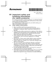 Lenovo IdeaTab Lynx Important Safety and Handling Information for Tablet - IdeaTab Lynx K3011W