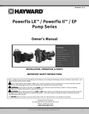 Hayward 1-1/2 Hp Power-Flo Lx W/Cord PowerFlo-and-EP-Pump-Series-Owners-Manual-ISPFSERIESRevG