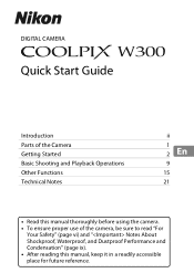 Nikon COOLPIX W300 Quick Start Guide - English for customers in the Americas