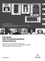 Behringer PRO MIXER NOX404 Quick Start Guide