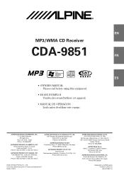 Alpine CDA 9851 Owners Manual