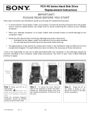 Sony PCV-RS220 PCV-RS Series Hard Disk Drive Replacement Instructions